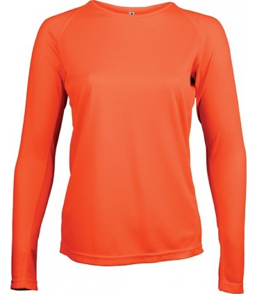 T-Shirt Sport Dame Manches Longues - Orange Fluo