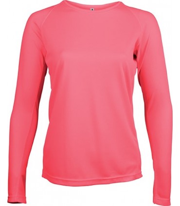 Women's long-sleeved sports T-shirt - Fluo Pink
