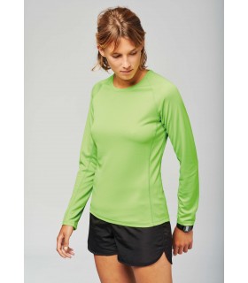 T-Shirt Sport Dame Manches Longues - Jaune Fluo