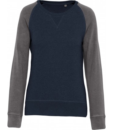Ladies' organic crew neck raglan sleeve sweatshirt navy-grey