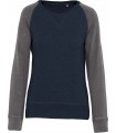 Damessweater BIO ronde hals raglanmouwen navy-grijs