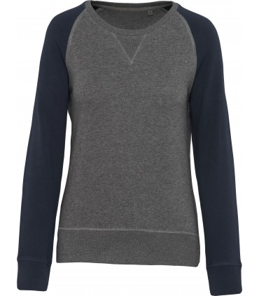 Ladies' organic crew neck raglan sleeve sweatshirt grey-navy