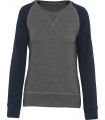 Sweat-shirt Bio col rond manches raglan femme gris-navy