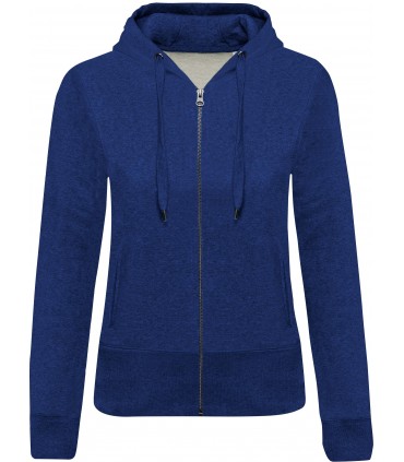 Sweat-shirt Bio zippé capuche femme bleu océan