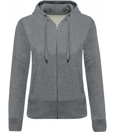 Damessweater met rits en capuchon BIO grey heather