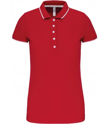 Polo maille piquée manches courtes femme rouge - navy