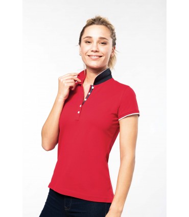 Polo maille piquée manches courtes femme navy - blanc