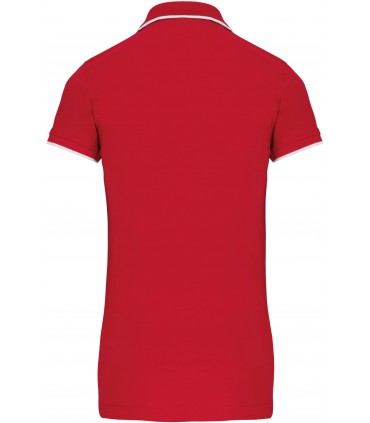 Ladies' short-sleeved piqué knit polo shirt red - navy