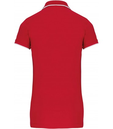 Polo maille piquée manches courtes femme rouge - navy