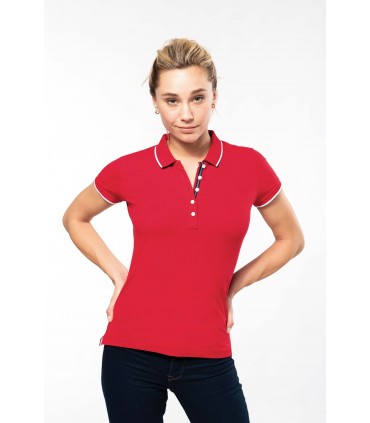 Ladies' short-sleeved piqué knit polo white - navy
