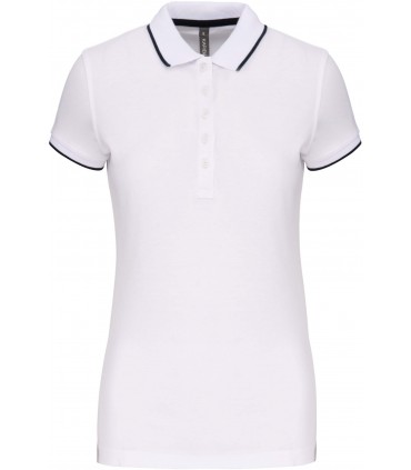 Polo maille piquée manches courtes femme blanc - navy