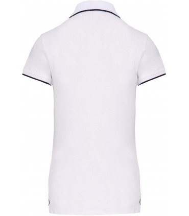 Polo maille piquée manches courtes femme blanc - navy