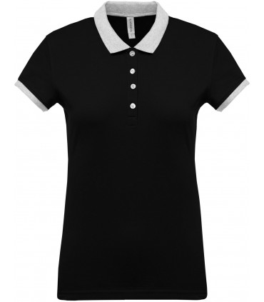 Ladies’ two-tone piqué polo shirt black - grey