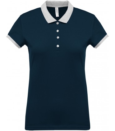 Polo piqué bicolore femme navy - gris