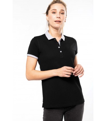 Ladies’ two-tone piqué polo shirt white - grey