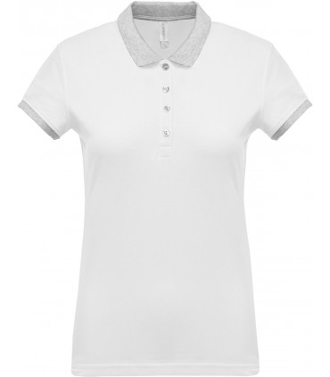 Polo piqué bicolore femme blanc - gris