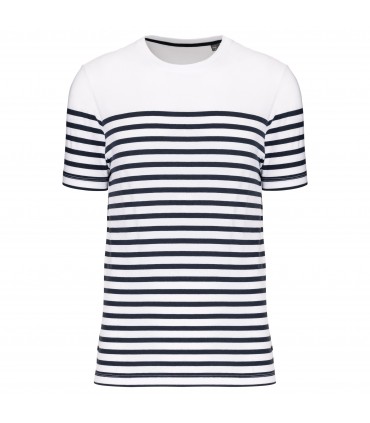 Men's Organic crew neck sailor T-shirt white - navy