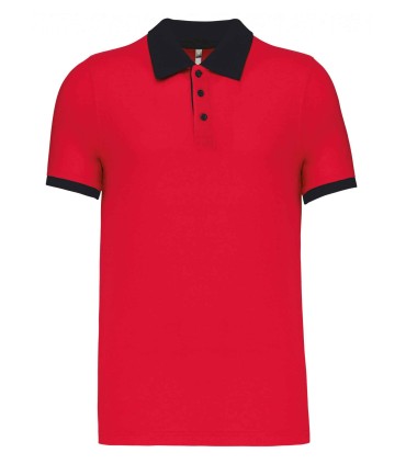 Polo piqué bicolore homme light rouge noir