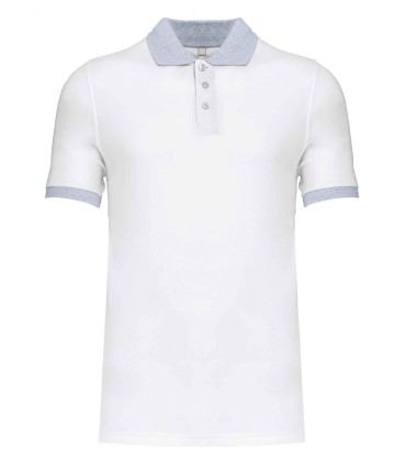 Polo piqué bicolore homme light blanc gris