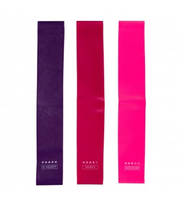 Set of 3 loop resistance bands 60x5 cm. Made of latex.