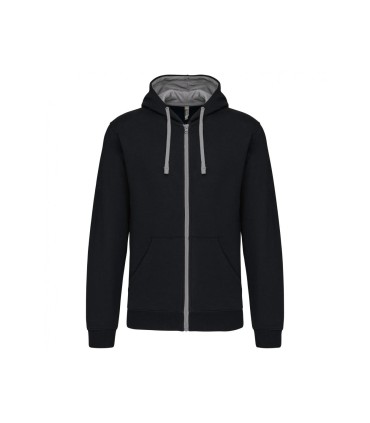 Men's contrast hooded full zip sweatshirt dark grey