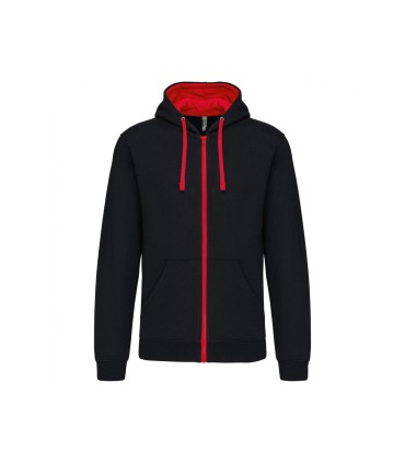 Herensweater met rits en capuchon zwart - rood