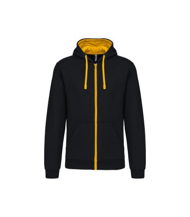 Men's contrast hooded full zip sweatshirt dark yellow