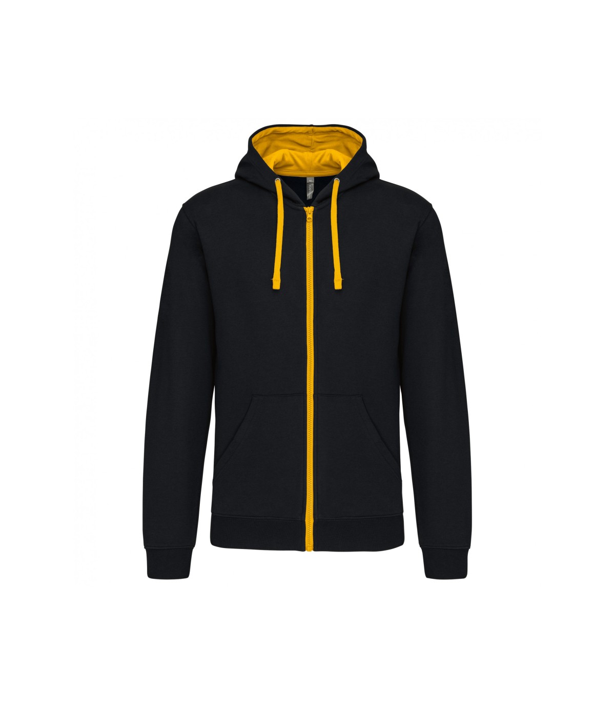 Men's contrast hooded full zip sweatshirt dark yellow