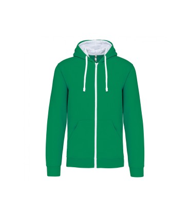 Herensweater met rits en capuchon groen - wit