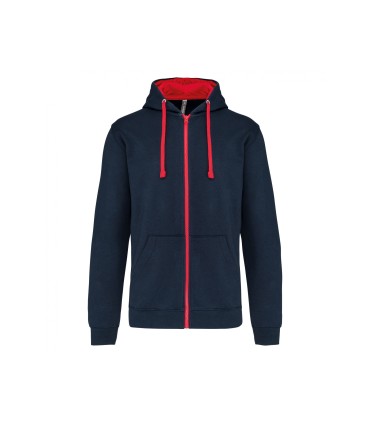 Men's contrast hooded full zip sweatshirt navy - red
