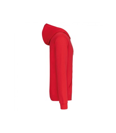 Herensweater met rits en capuchon rood - wit
