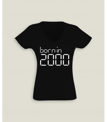 T-Shirt Vrouw V-Hals Born in 2000